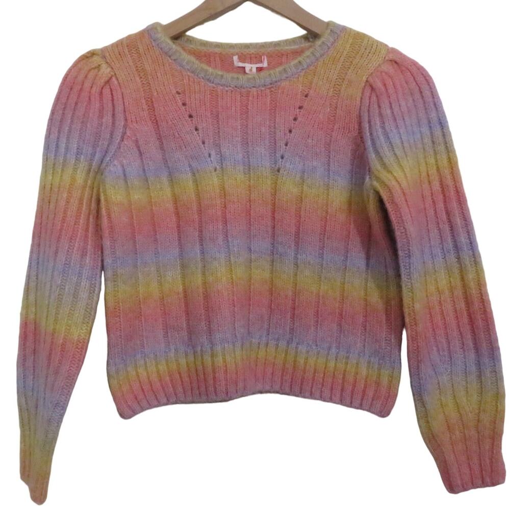 Design History Kids Girl Sz L Multicolor Pastel Stripe Wool Blend Crop Sweater